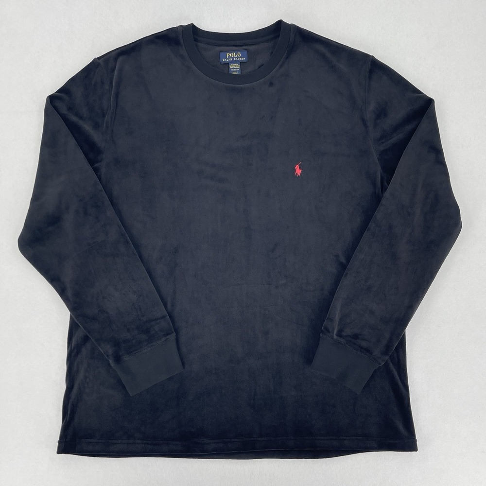 Polo Ralph Lauren Velour Sleep Shirt Black Mens XL Long Sleeve Crew Neck Soft